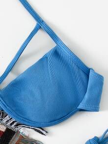 Underwire Tie Side Bikini Set For Summer Beach Vacation - Dusty Blue - View 5