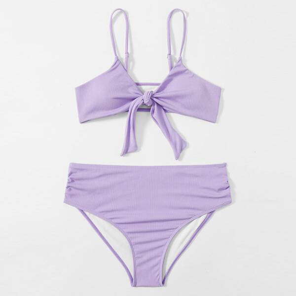 

Maternity Knot Front High Waisted Bikini Swimsuit, Purple