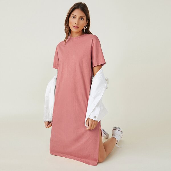 

Split Hem Solid Dress, Dusty pink