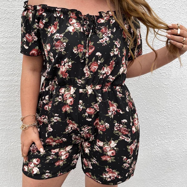 

Plus Allover Floral Frill Romper, Multicolor