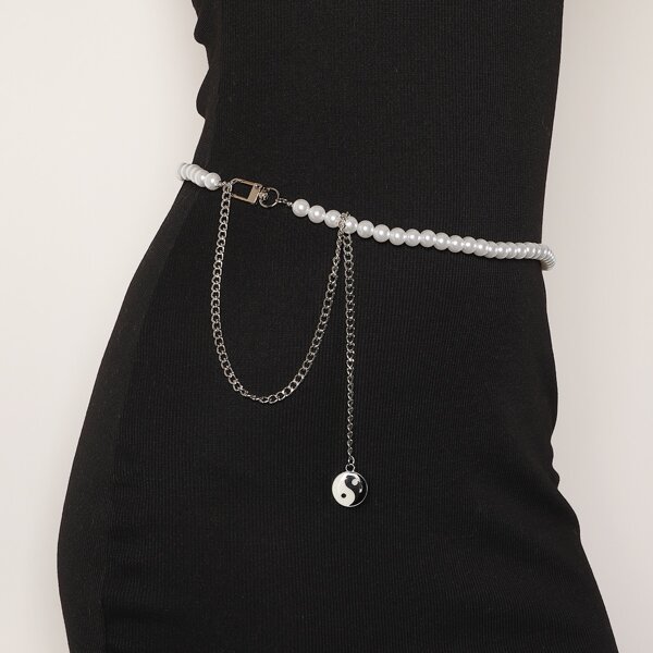 

Yin & Yang Detail Beaded Belt, White