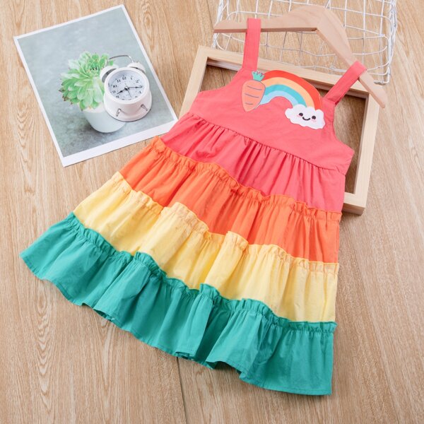 

Toddler Girls Cartoon Patched Layered Cami Dress, Multicolor