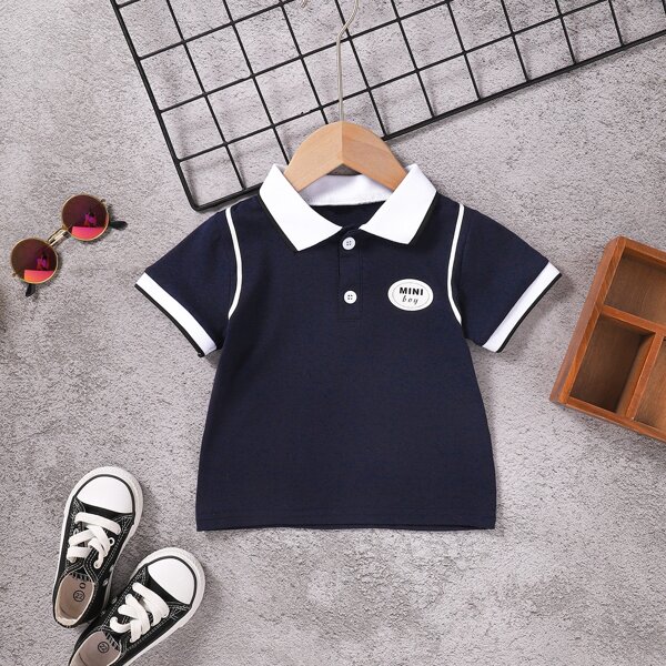

Toddler Boys Letter Contrast Binding Polo Shirt, Navy blue