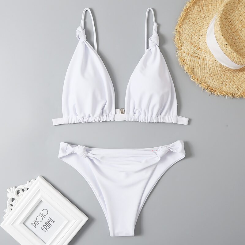 

Solid Knot Bikini Swimsuit, White
