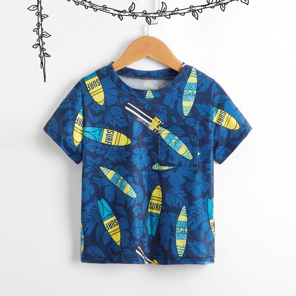 

Toddler Boys Plants Print Pocket Front Tee, Blue
