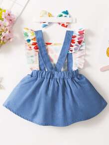 女婴心形拼接荷葉邊A字型連衣裙帶髮帶 - 彩色 - 查看 2