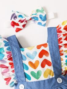 女婴心形拼接荷葉邊A字型連衣裙帶髮帶 - 彩色 - 查看 3