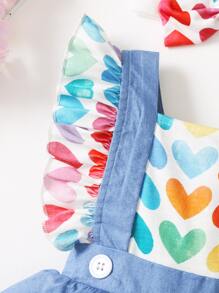 女婴心形拼接荷葉邊A字型連衣裙帶髮帶 - 彩色 - 查看 5