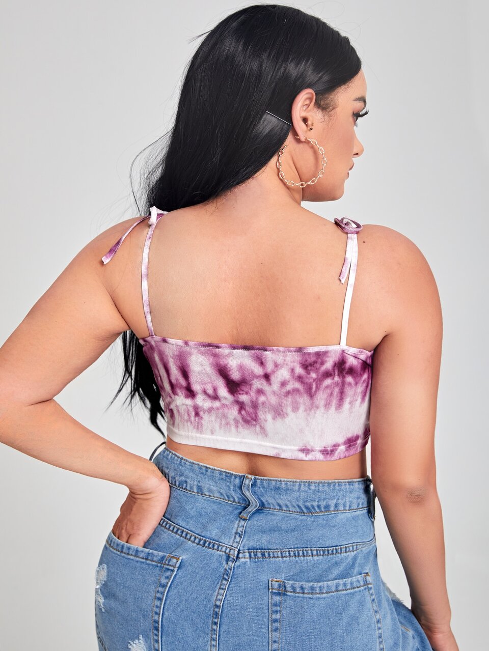 Plus Tie Dye Tie Shoulder Cami Top