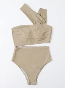Cut-Out Waist One-Piece Swimsuit, For Summer Beach Vacation - Champagne - View 3