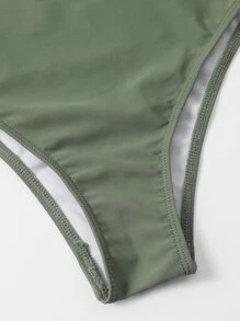 Cut-Out Waist One Piece Swimsuit, For Summer Beach Vacation - Army Green - View 5