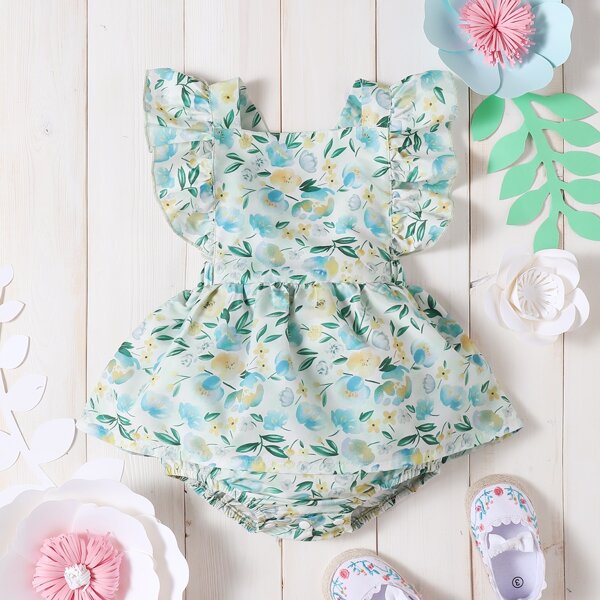 

Baby Girl Allover Floral Print Combo Bodysuit Dress, Multicolor