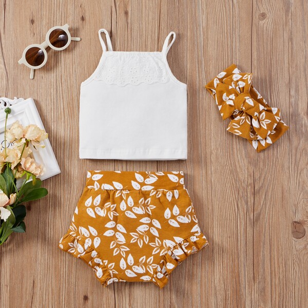 

Baby Girl Schiffy Panel Cami Top & Plants Shorts & Headband, Multicolor