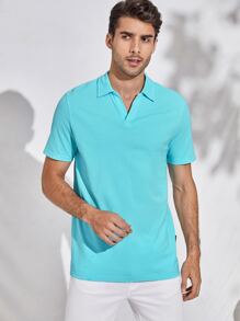 Manfinity Men Neon Blue Collared V-neck Solid Polo Shirt - Mint Blue - View 1