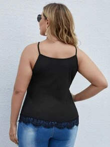 Plus Lace Panel Cami Top - Black - View 2