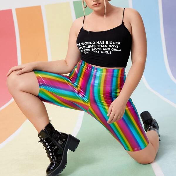 

Plus Rainbow Stripe PU Leggings, Multicolor