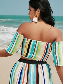 SHEIN Unity Top con fruncido corto con estampado de rayas - Multicolor - Ver 2