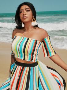 SHEIN Unity Top con fruncido corto con estampado de rayas - Multicolor - Ver 4