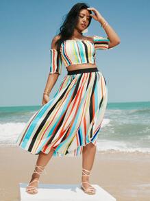 SHEIN Unity Top con fruncido corto con estampado de rayas - Multicolor - Ver 5