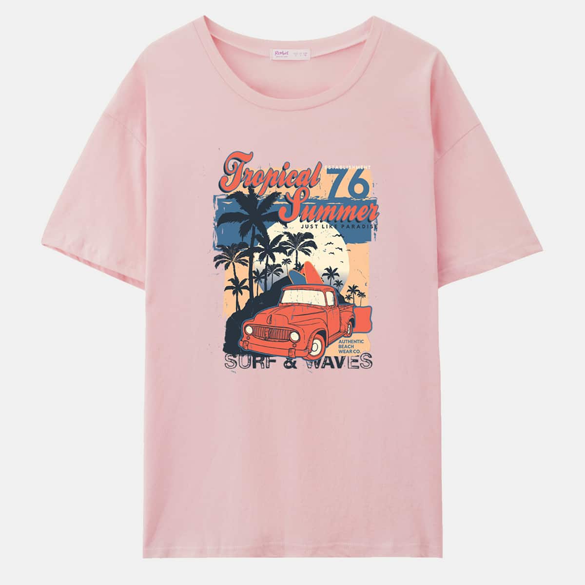 

Letter Tropical Graphic Oversized Tee, Baby pink