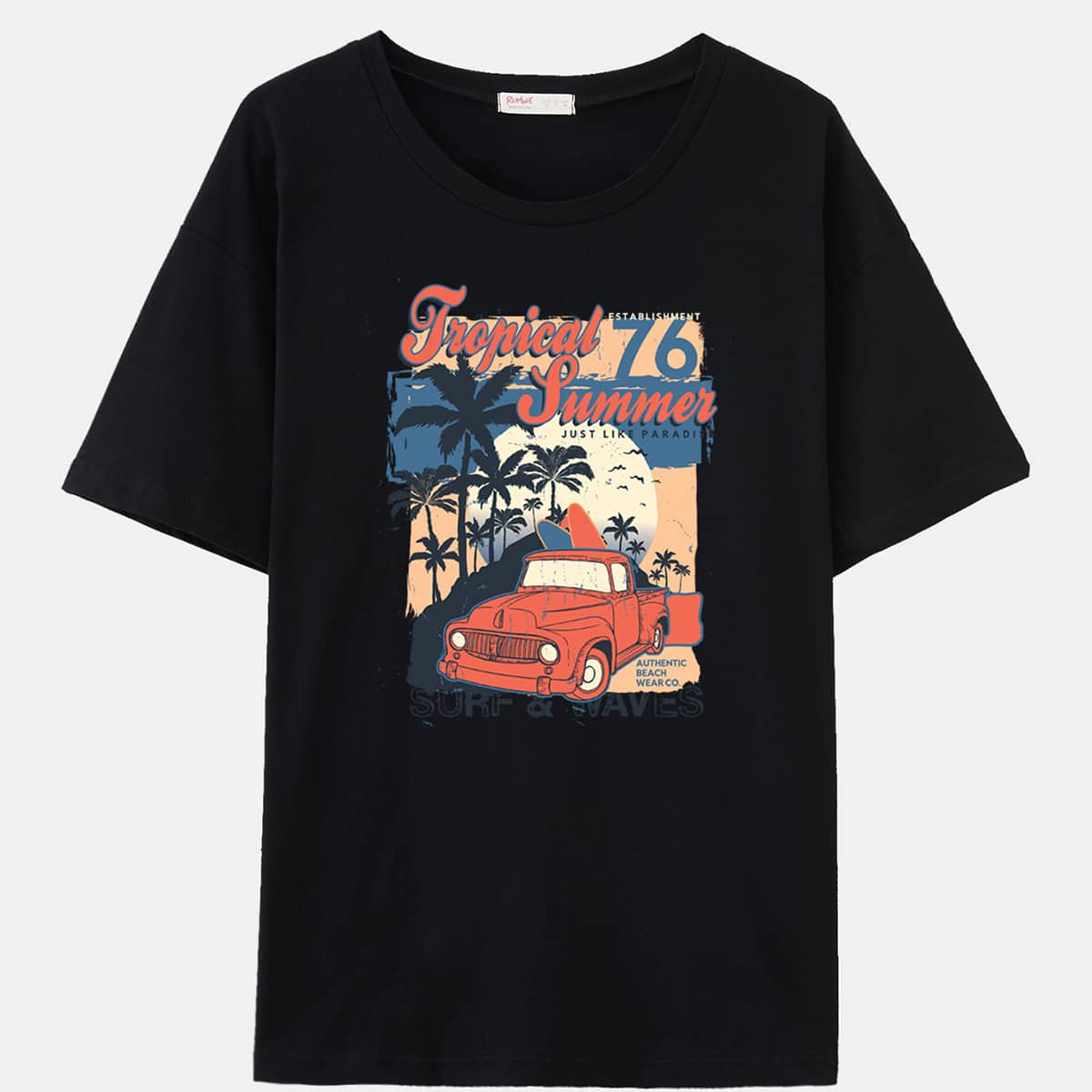 

Letter Tropical Graphic Oversized Tee, Black