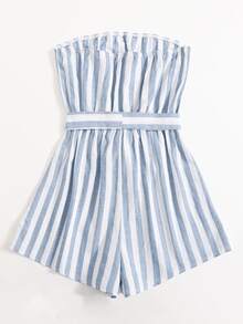 SHEIN Self Belted Striped Tube Romper
