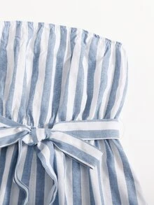 SHEIN Self Belted Striped Tube Romper