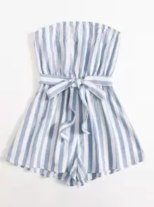 SHEIN Self Belted Striped Tube Romper