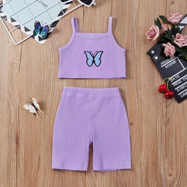 

Toddler Girls Butterfly Embroidery Cami Top & Biker Shorts, Lilac purple