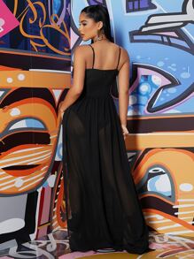 SHEIN SXY Đầm Tách cao màu trơn Gợi cảm - màu đen - Xem 2