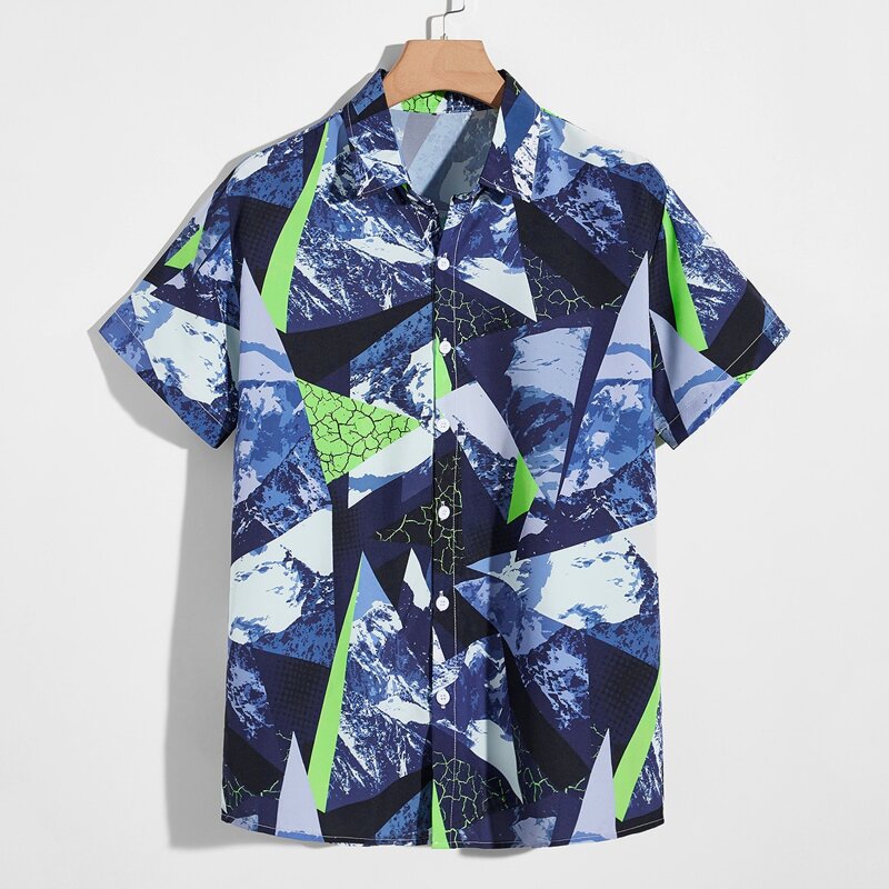 

Guys All Over Print Button Front Shirt, Multicolor