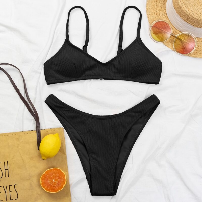 

Rib High Cut Bikini Swimsuit, Black