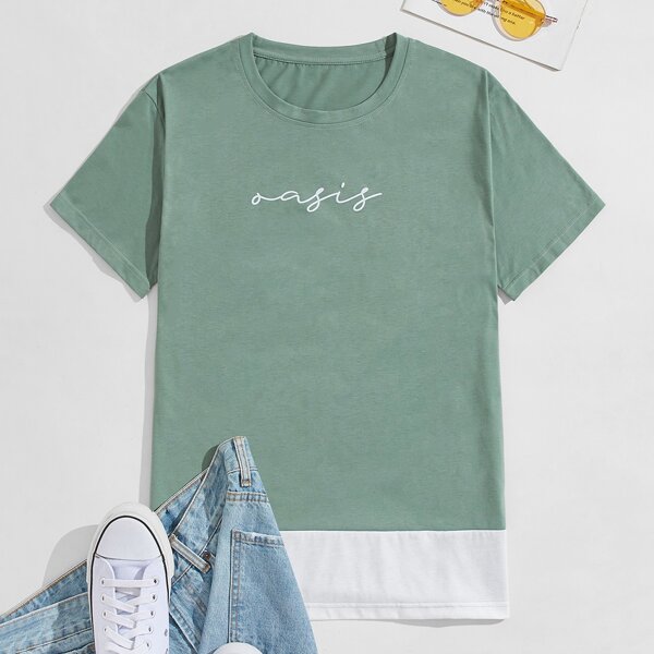 

Men Letter Graphic Round Neck Tee, Green