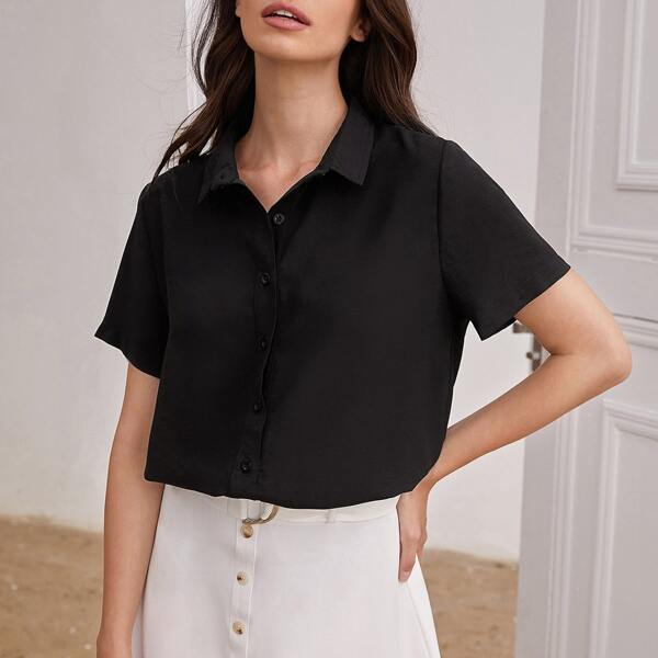 

Button Front High Low Longline Blouse, Black