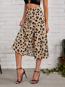 SHEIN Privé Leopard Split Thigh Skirt - Multicolor - View 4