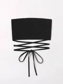 Soleia Crisscross Tied Crop Tube Top - Black - View 2