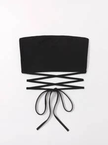 Soleia Crisscross Tied Crop Tube Top - Black - View 3