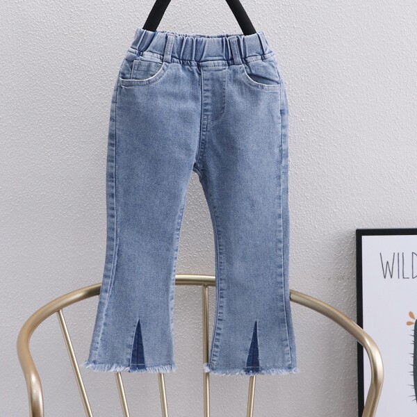 

Toddler Girls Raw Hem Bootcut Jeans, Medium wash