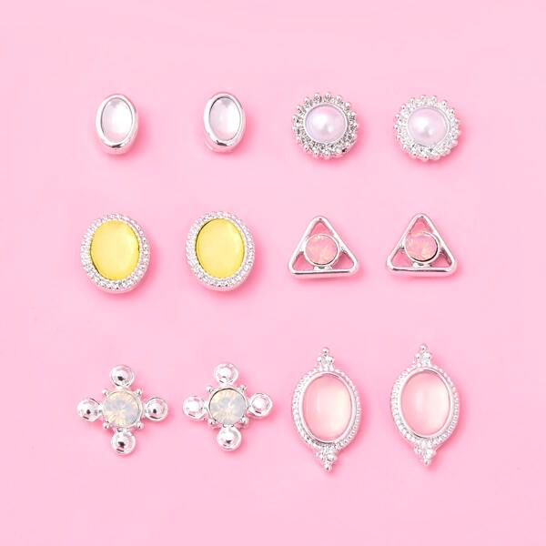 

6pairs Girls Geo Stud Earrings, Multicolor