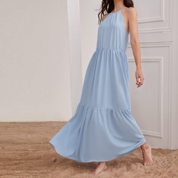 

Crisscross Back Ruffle Hem Cami Dress, Baby blue