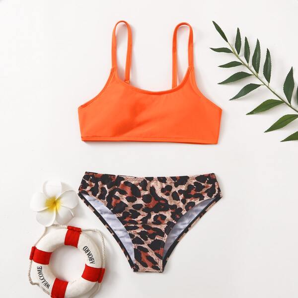 

Girls Leopard Bikini Swimsuit, Multicolor