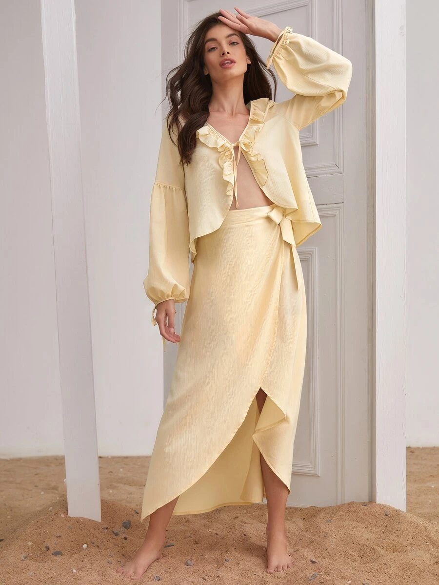 SHEIN Frenchy High Waist Wrap Knot Skirt - Yellow - View 1