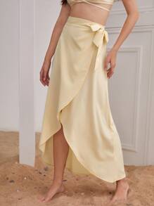 SHEIN Frenchy High Waist Wrap Knot Skirt - Yellow - View 4