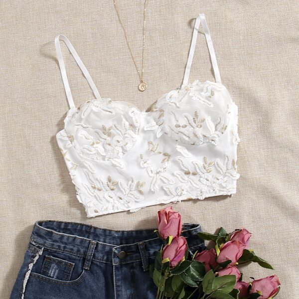 

Embroidery Mesh Crop Cami Top, White