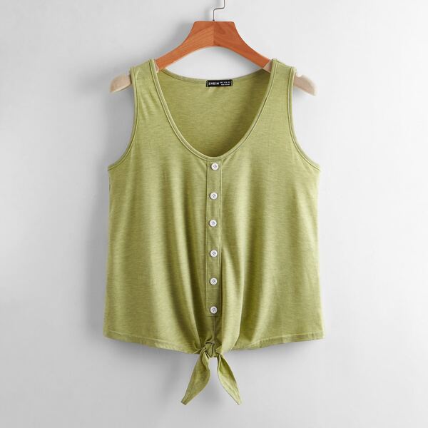 

Button Front Knotted Tank Top, Green