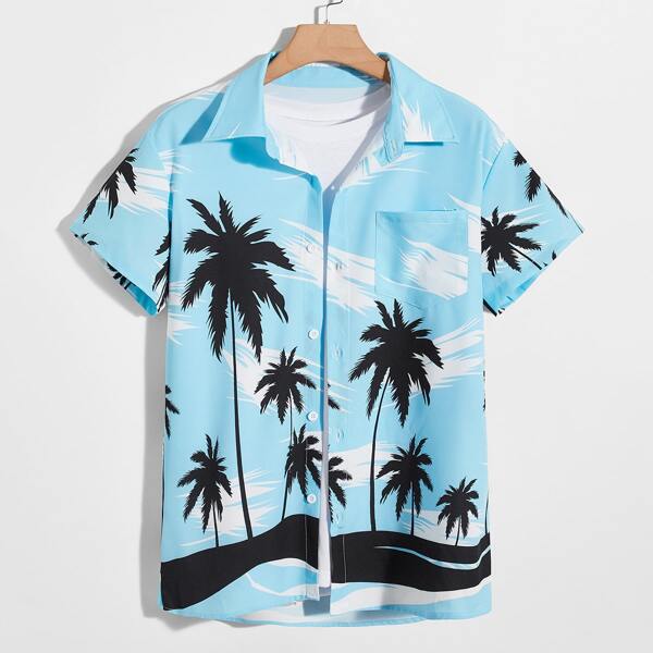 

Men Tropical Print Pocket Front Shirt, Multicolor