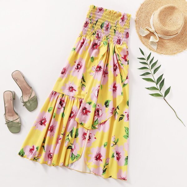 

Floral Shirred Split Thigh Skirt, Yellow