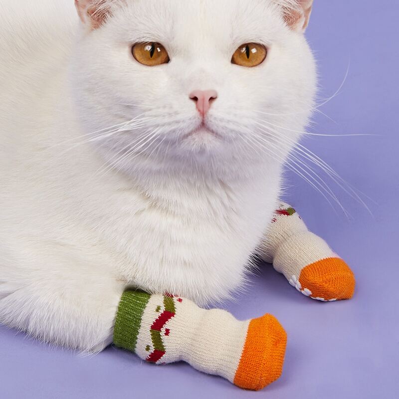 

4pcs Geometric Pattern Knitted Pet Socks, Green
