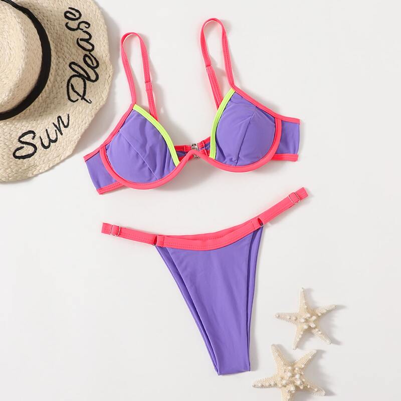 

Contrast Binding Bikini Swimsuit, Multicolor