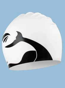 SHENYU Whale Tail Print Silicone Swimming Cap - White - View 2